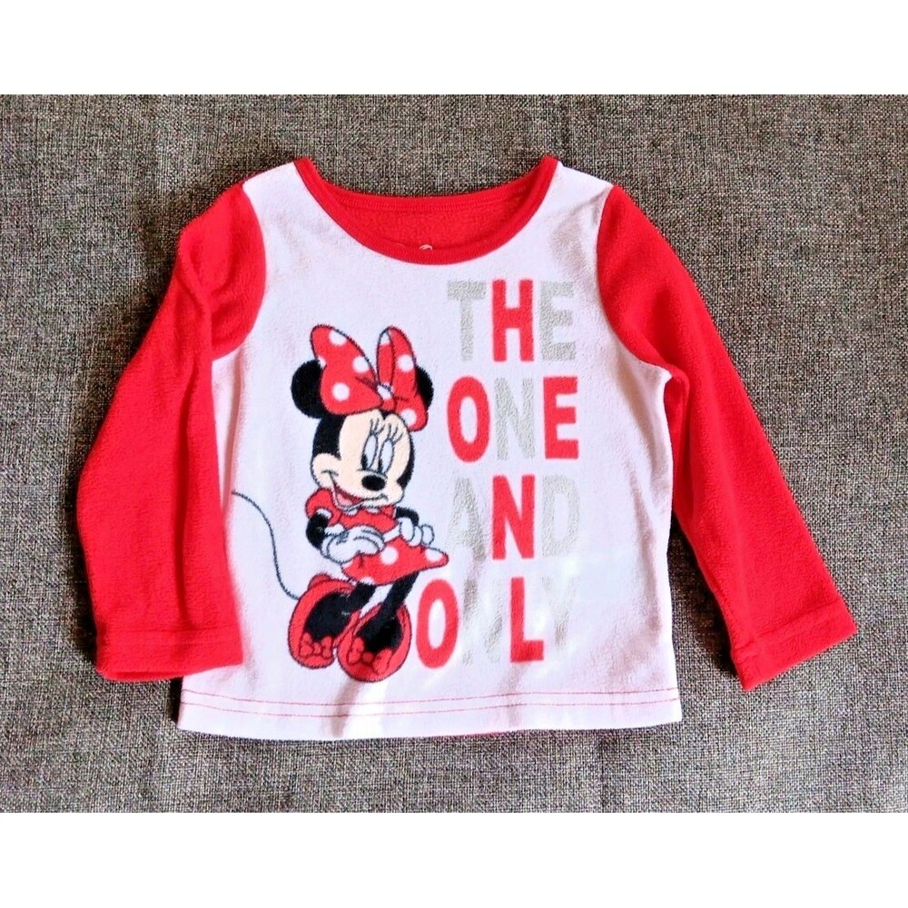 Shirt 2t Girls Disney fleece pajama top with Minnie Mouse red white long sleeve